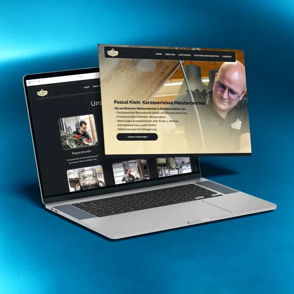 Webseite des Karosseriebaus Pascal Klein auf dem Laptop, gestaltet von BOHR MEDIA